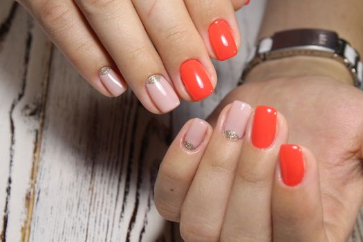 fashionable female manicure gel varnish with beautiful design