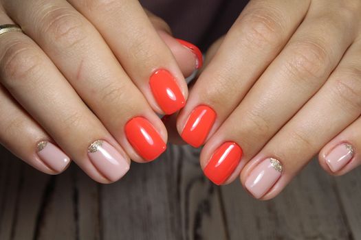 fashionable female manicure gel varnish with beautiful design