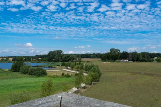 Panoramic view of the swimming, fishing and nature area Eixen lake. Shot from the lookout tower