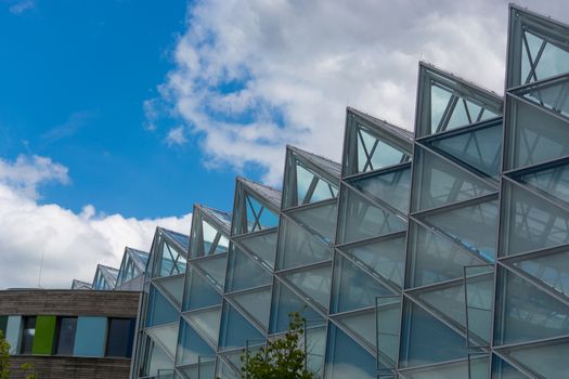 Environment, glass facade and entrance area of the Federal Environmental Agency in Dessau