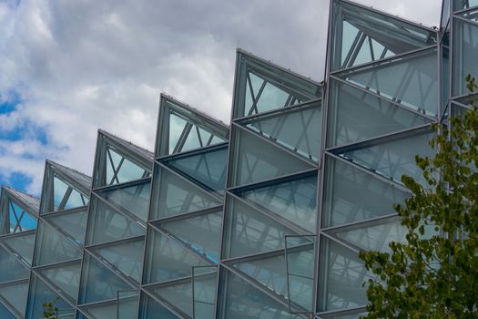 Environment, glass facade and entrance area of the Federal Environmental Agency in Dessau