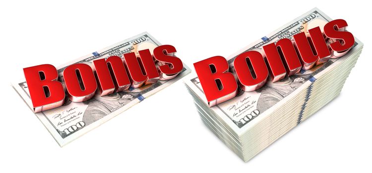 Text Bonus put on a dollar 3d illustration isolated on white background.(with Clipping Path).