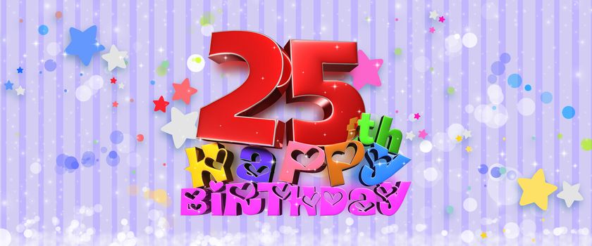 Anniversary Happy Birthday 25 th colorful 3d illustration on laver color background.