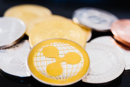 Coins XRP digital cryptocurrency business finance money market set