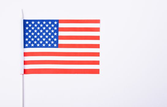 Martin luther king day, flat lay top view, American flag on white background with copy space for your text