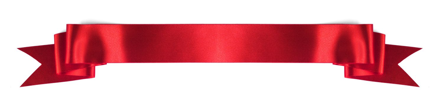 Red satin ribbon banner isolated on white background