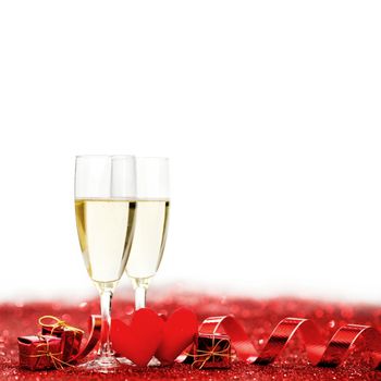 Valentines day Champagne with red glitter decoration
