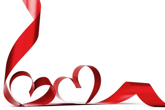 Red heart ribbon bow isolated on white background