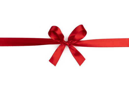 Elegant satin red ribbon bow isolated on white background