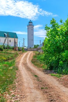 Sanzheyka, Ukraine - 06.09. 2019. Lighthouse near the village of Sanzheyka in Odessa region, Ukraine, on a sunny summer day