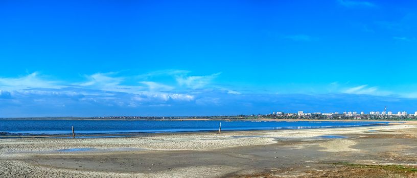 Salty drying lake Kuyalnik near Odessa, Ukraine, on a sunny spring day