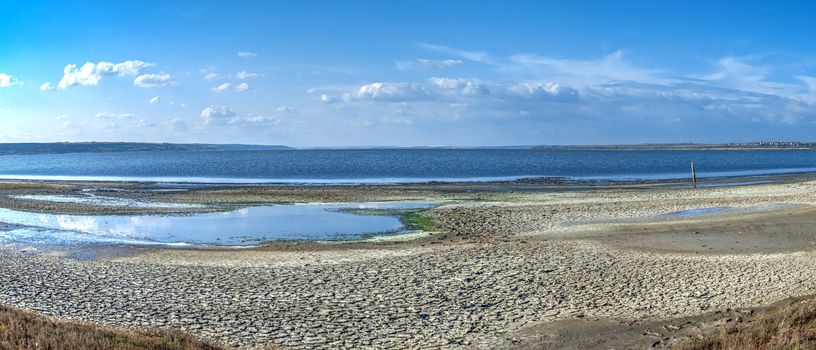 Salty drying lake Kuyalnik near Odessa, Ukraine, on a sunny spring day