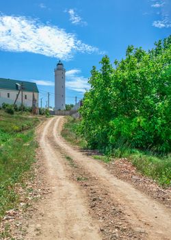 Sanzheyka, Ukraine - 06.09. 2019. Lighthouse near the village of Sanzheyka in Odessa region, Ukraine, on a sunny summer day