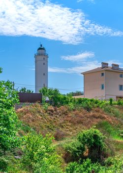 Sanzheyka, Ukraine - 06.09. 2019. Lighthouse near the village of Sanzheyka in Odessa region, Ukraine, on a sunny summer day