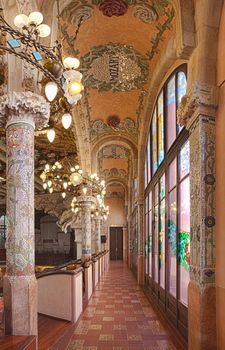 Interior of the concert hall of Palau de la Musica in Barcelona