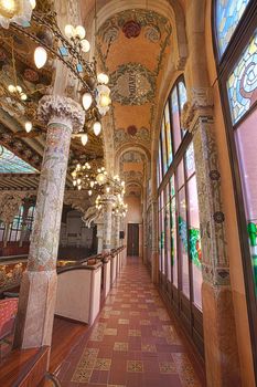 Interior of the concert hall of Palau de la Musica in Barcelona