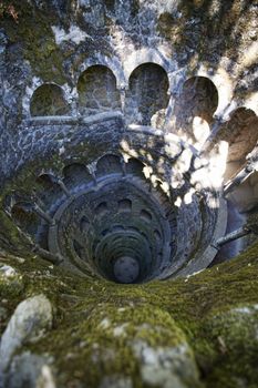 View from above of Iniciatic Well in Quinta da Regaleira, Sintra, Portugal