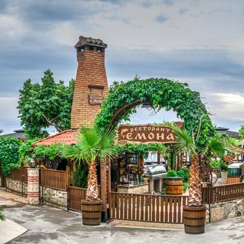 Nessebar, Bulgaria – 07.11.2019.  Restaurants and bars on the promenade of the old town of Nessebar, Bulgaria