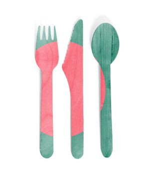 Eco friendly wooden cutlery - Plastic free concept - Isolated - Flag of Bangladesh