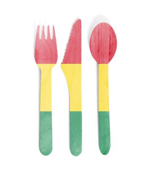 Eco friendly wooden cutlery - Plastic free concept - Isolated - Flag of Bolivia
