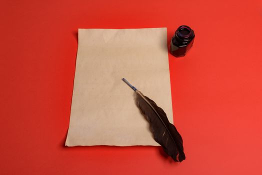 Empty letter for Santa Claus. Copy space. Red background