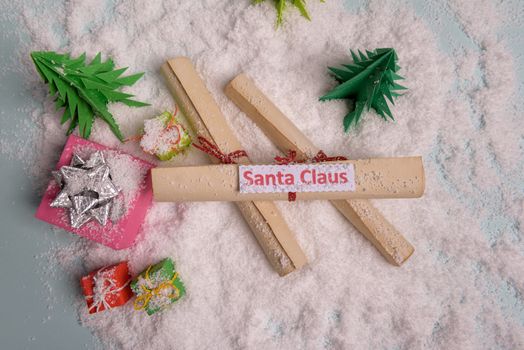old tied up letters for Santa Claus, view from above.