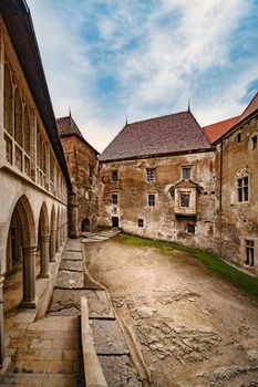 Inner Courtyard of an Old Gothic-Renaissance castle in Transylvania