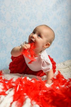 Portrait of adorable baby girl. Childhood.