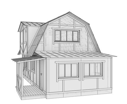 3D illustration of a small frame house. Isolated on a white background