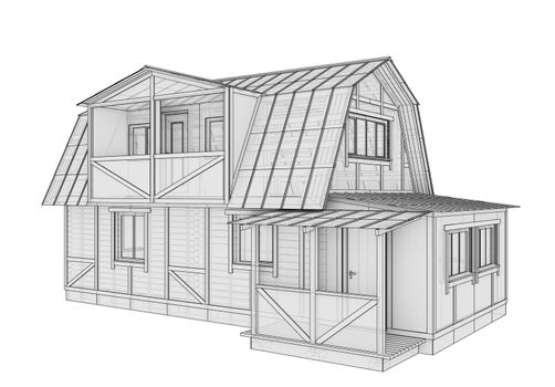 3D illustration of a small frame house. Isolated on a white background