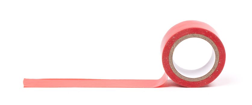 Roll of red insulation tape isolated on white background