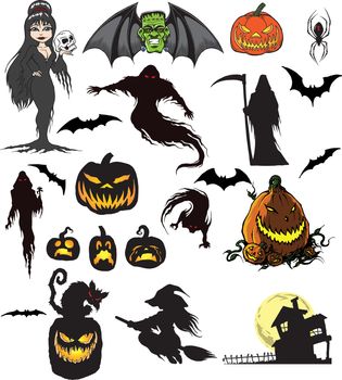 Halloween icon sheet of characters and artwork