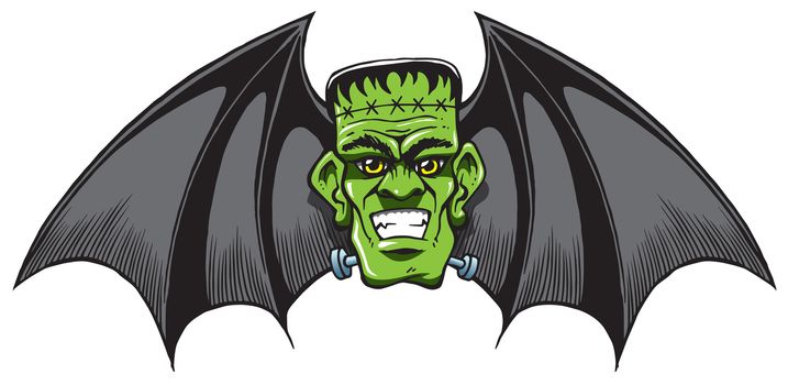 Frankenstein Bat with wings as a isloated halloween cartoon