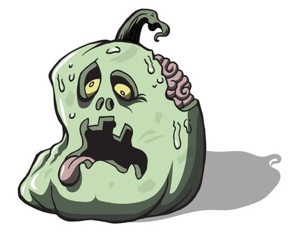 Zombie Jack-o-Lantern in decayed rotten state green illustration