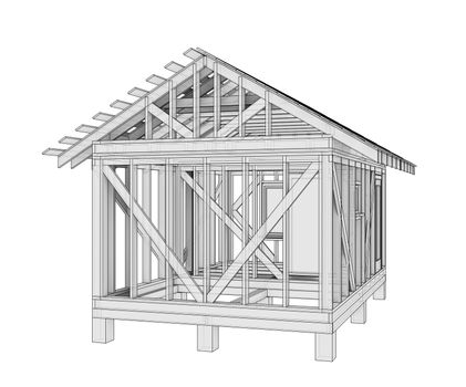 3D illustration of a small frame house. Isolated on a white background