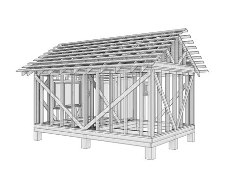 3D illustration of a small frame house. Isolated on a white background