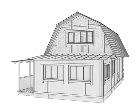 3D illustration of a small frame house. Isolated on a white background