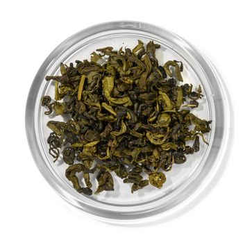 Green tea top view on white background.