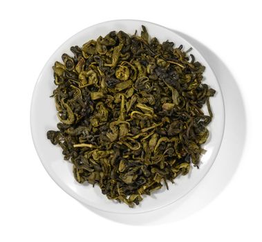 Green tea top view on white background.