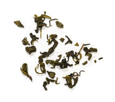 Green tea top view on white background.
