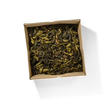 Green tea top view on white background.