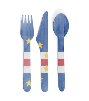 Eco friendly wooden cutlery - Plastic free concept - Isolated - Flag of Cape Verde