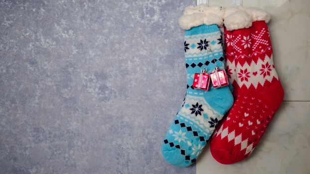 bright colored socks for Christmas or new year gifts and surprises