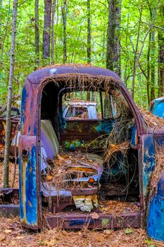 Inside an Old Truck Abandoned in a junkyard