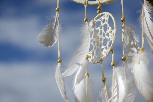 In images a Native american dream catcher moved by wind