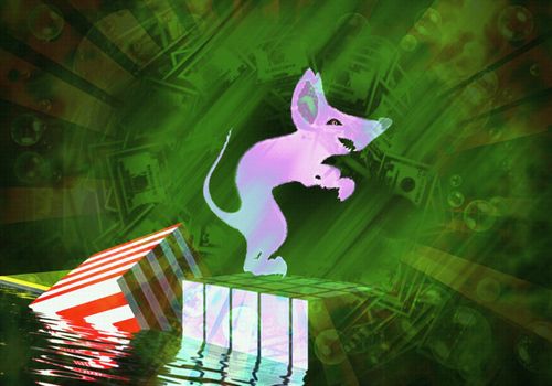 The rat has received New Year 's gifts, it 's an abstract illustration showing the animal enjoying new acquisitions and money