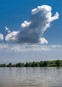 Danube River near the village of Vilkovo, Ukraine, on a sunny summer day