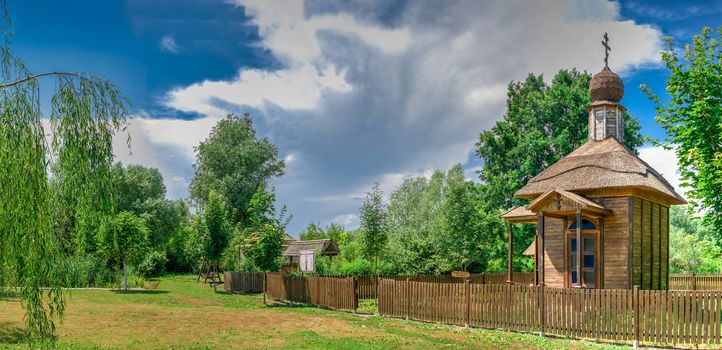 Vilkovo, Ukraine - 06.23.2019. Wooden chapel in the city of Vilkovo, Ukraine