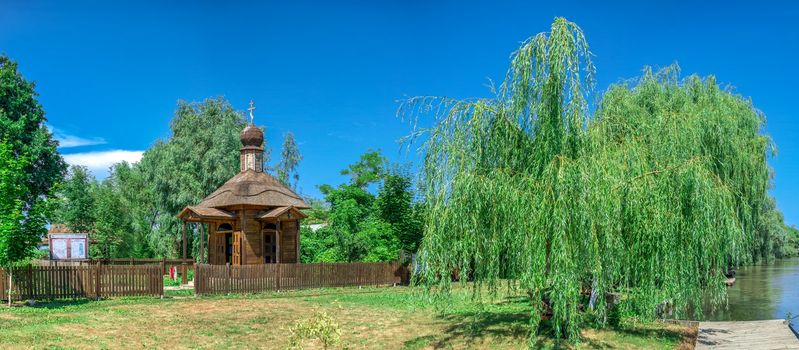 Vilkovo, Ukraine - 06.23.2019. Wooden chapel in the city of Vilkovo, Ukraine