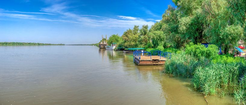 Danube River near the village of Vilkovo, Ukraine, on a sunny summer day